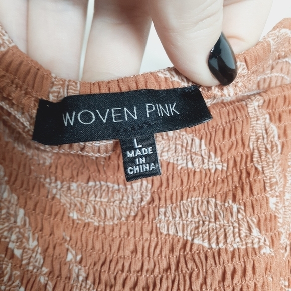 Woven Pink Dress Orange white feathers Shorts flutter straps ruffles smocked L - Picture 2 of 8